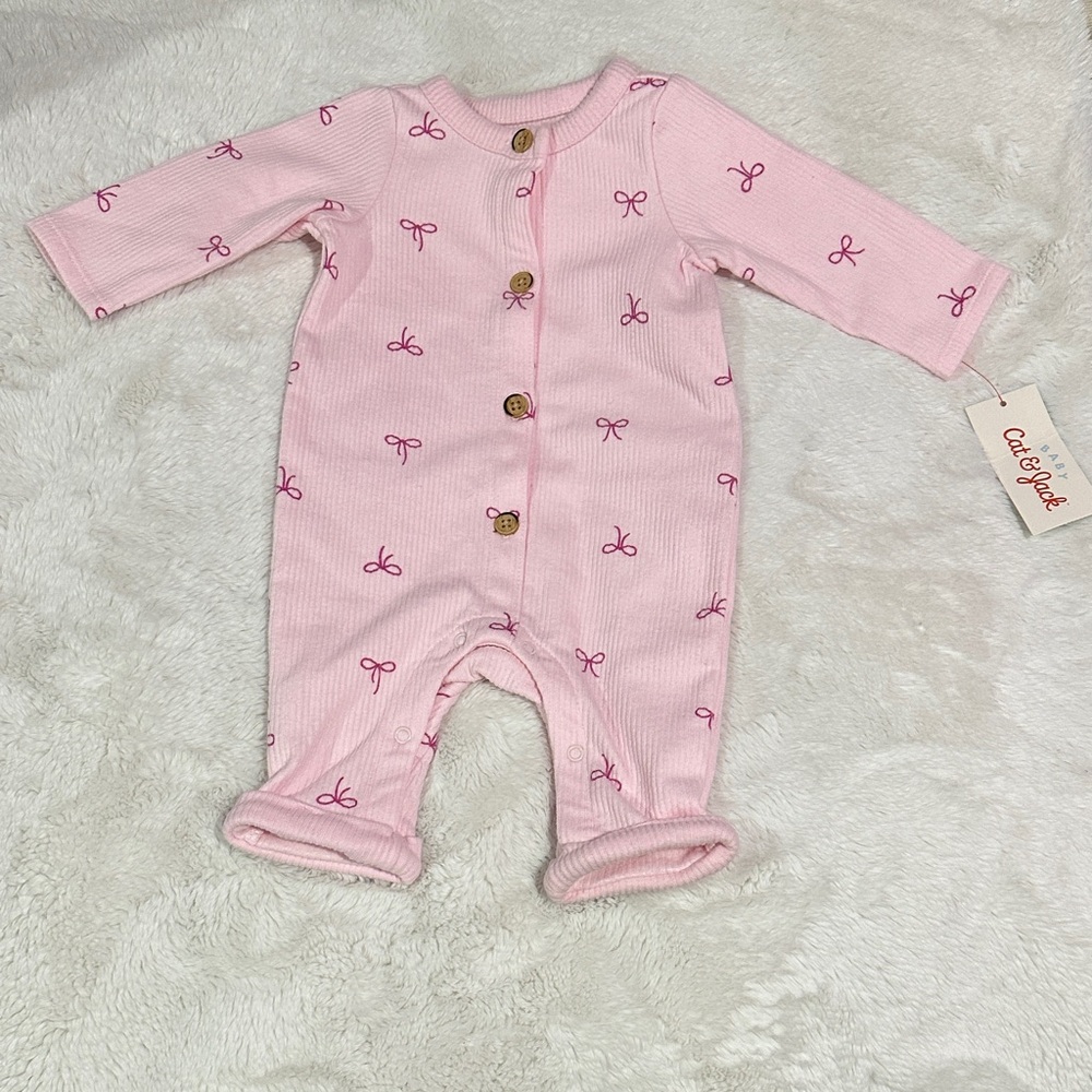 Cat & Jack Light Pink Bow Pattern Footie